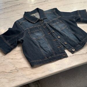 ONE WORLD Dark Blue Cropped Jean Jacket.